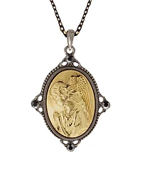 Symbols of Faith Black-Tone and 14K Gold-Dipped Guardian Angel Pendant Necklace