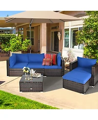 Gymax 6PCS Patio Conversation Set Rattan Sectional Furniture Set