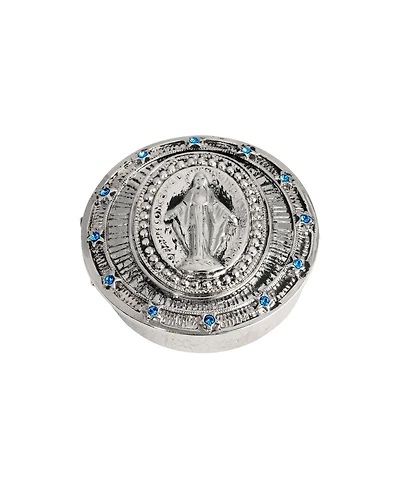 Symbols of Faith Silver Tone with Sapphire Pill Box