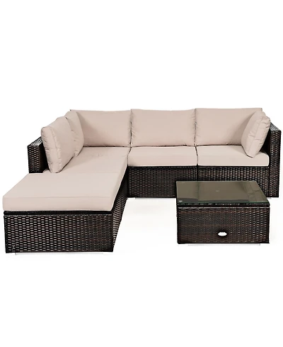 Gymax 6PCS Rattan Patio Sectional Sofa Set Outdoor Furniture Set w/ Cushions