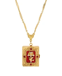 Symbols of Faith Gold Tone Red Enamel Cross Locket Necklace