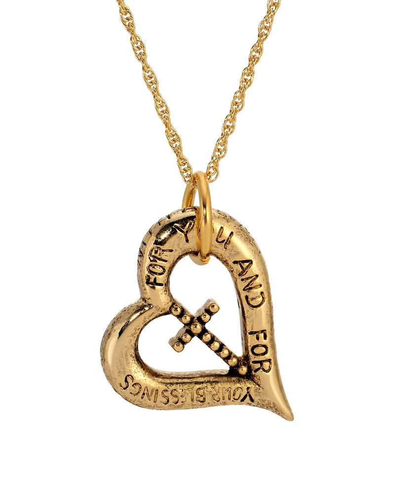 Symbols of Faith Gold-Tone Heart Cross 18" Necklace