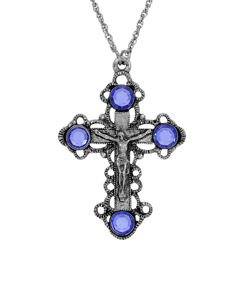 Symbols of Faith Pewter/Silver-Tone Sapphire Crystal Cross 18" Necklace