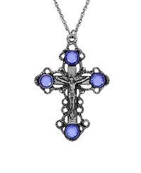Symbols of Faith Pewter/Silver-Tone Sapphire Crystal Cross 18" Necklace