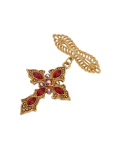 Symbols of Faith Gold Tone Siam Crystal Cross Pin