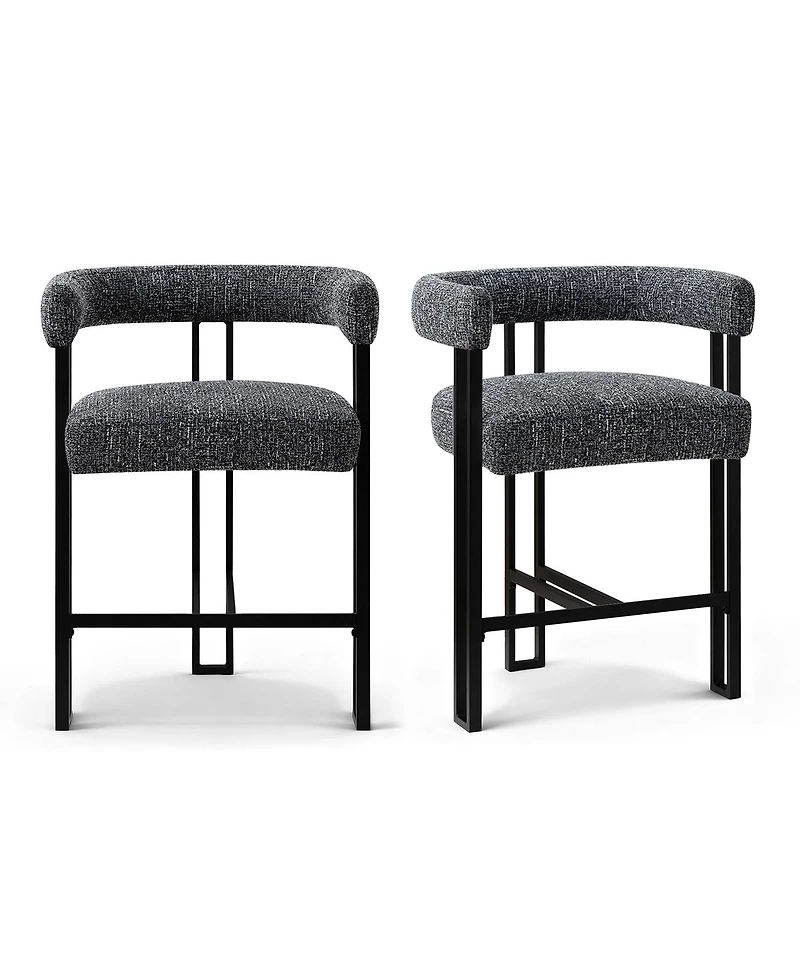 Maison Boucle 24" Upholstered Counter Height Stools with Arms for Kitchen, Set of 2