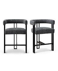 Maison Boucle 24" Upholstered Counter Height Stools with Arms for Kitchen, Set of 2