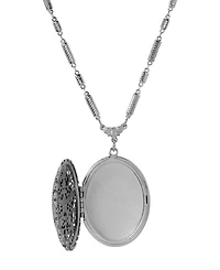 Symbols of Faith Silver-Tone Oval Locket 28" Necklace