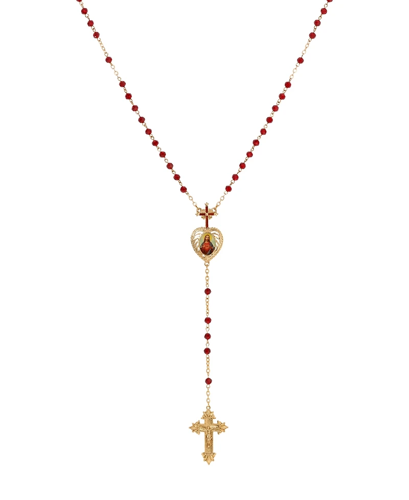 Symbols of Faith Gold-Tone Siam Bead Jesus Decal Rosary