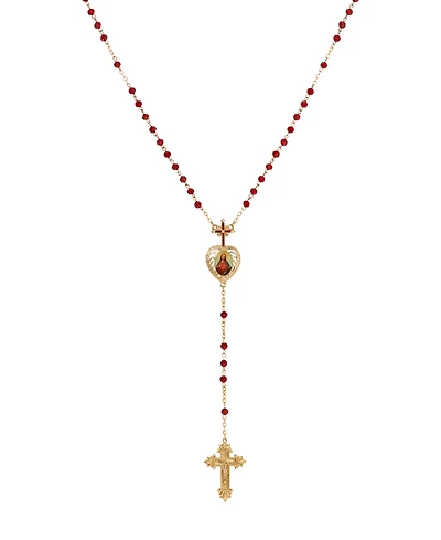 Symbols of Faith Gold-Tone Siam Bead Jesus Decal Rosary