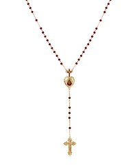 Symbols of Faith Gold-Tone Siam Bead Jesus Decal Rosary