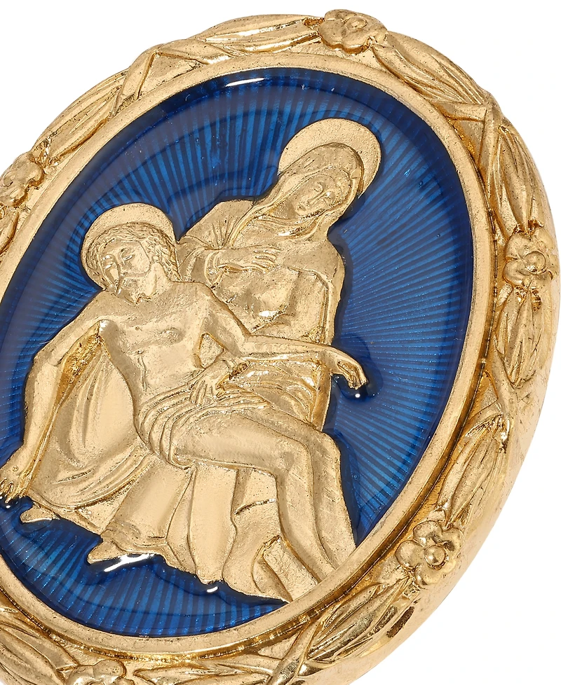 Symbols of Faith Gold Tone Sapphire Enamel Mary Jesus Oval Pin