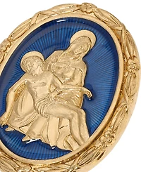 Symbols of Faith Gold Tone Sapphire Enamel Mary Jesus Oval Pin