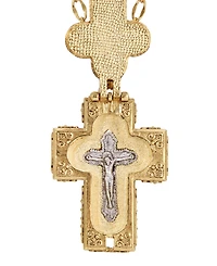 Symbols of Faith 14K Gold Dipped Aqua Blue Moonstone Cross Locket Pendant 32" Necklace