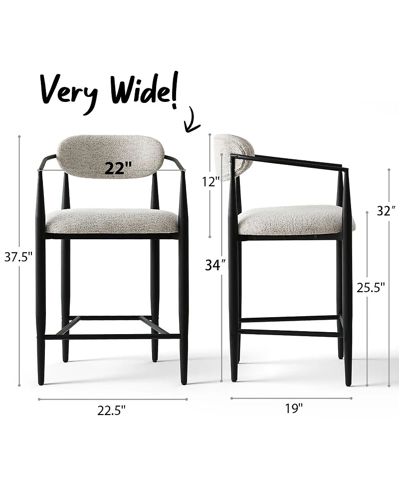 Maison Boucle Set of 3 Modern Chenille Counter Height Bar Stools with Arms