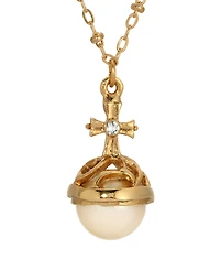 Symbols of Faith 14k Gold Dipped Imitation Pearl Stone Clear Crystal Cross 16" Necklace