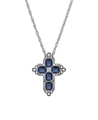 Symbols of Faith Pewter Rectangle Montana Crystal Cross Chain 20" Necklace