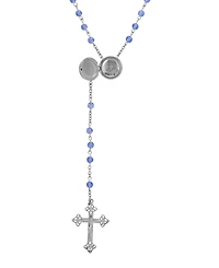 Symbols of Faith Silver Tone Blue Bead Virgin Mary Child Round Locket Rosary Necklace