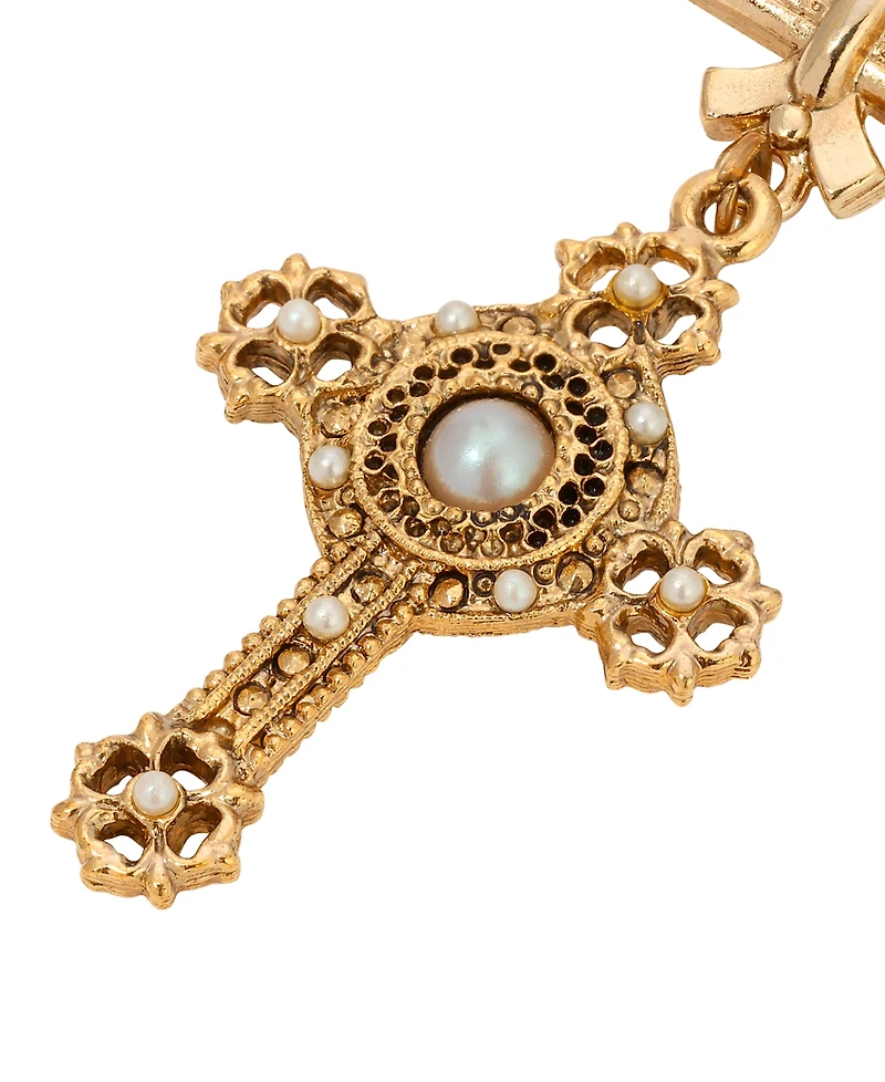 Symbols of Faith Gold Tone Center Pearl Cross Pin
