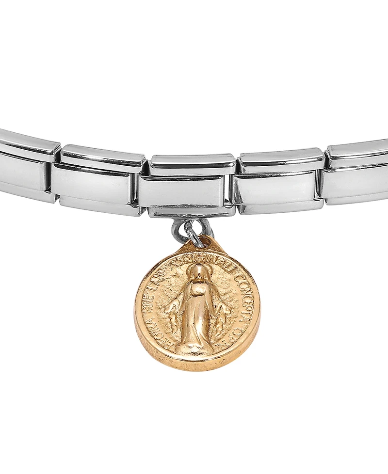 Symbols of Faith Silver Tone Oval Gold Miraculous Medal Charm Bracelet