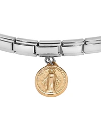 Symbols of Faith Silver Tone Oval Gold Miraculous Medal Charm Bracelet