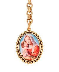 Symbols of Faith Silver Gold Tone Oval Virgin Mary Child Decal Key Chain