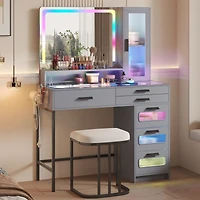 Vlsrka Led Vanity Desk Set with Rgb Mirror, Remote & Charging Station
