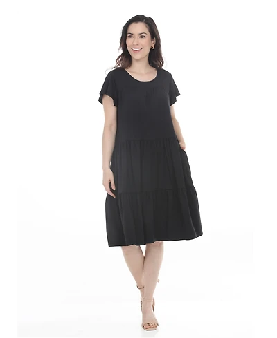 White Mark Women's Flutter-Sleeve Ruffle Tiered Dress