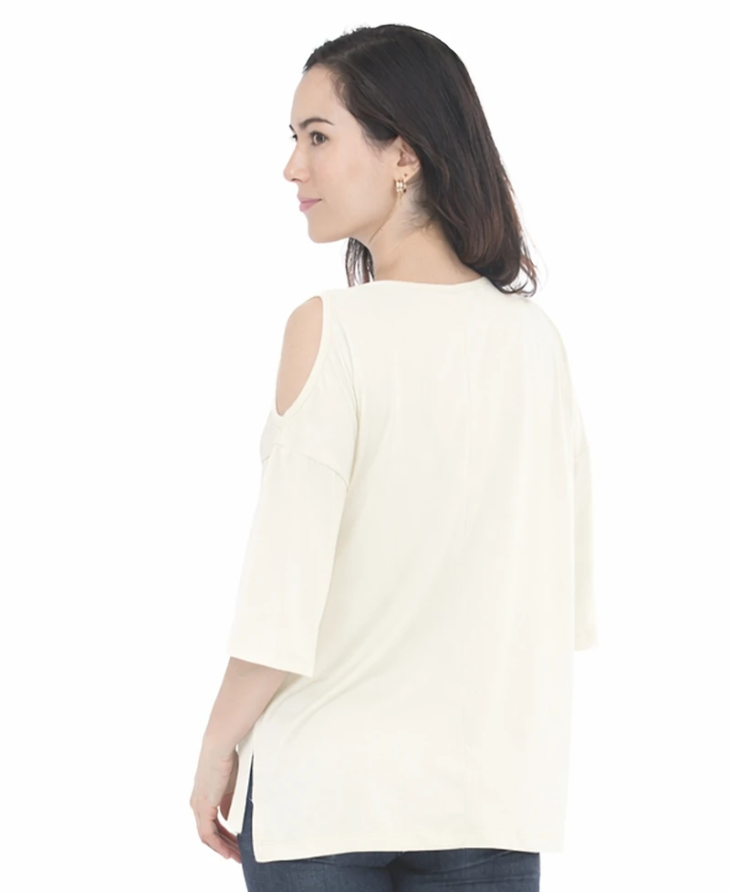 White Mark Women's Casual Cold Shoulder Pullover Top