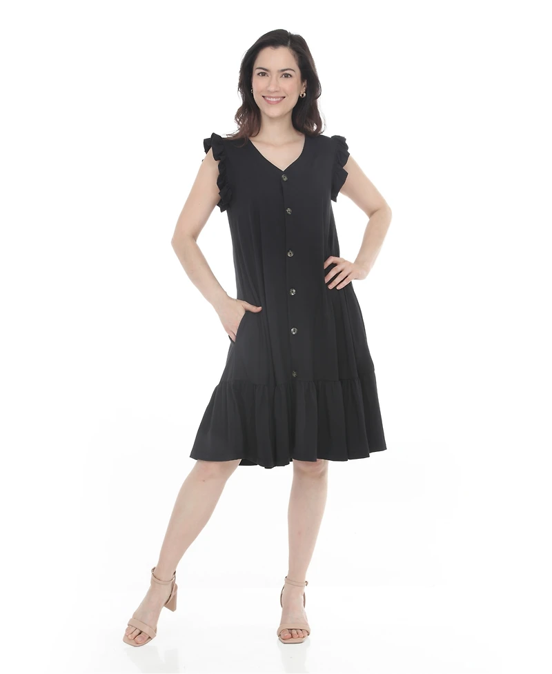 White Mark Women's Button-Front Tiered Swing Dress