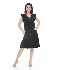 White Mark Women's Button-Front Tiered Swing Dress