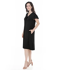 White Mark Women's V-Neck Tie Front Flutter-Sleeve Shift Dress