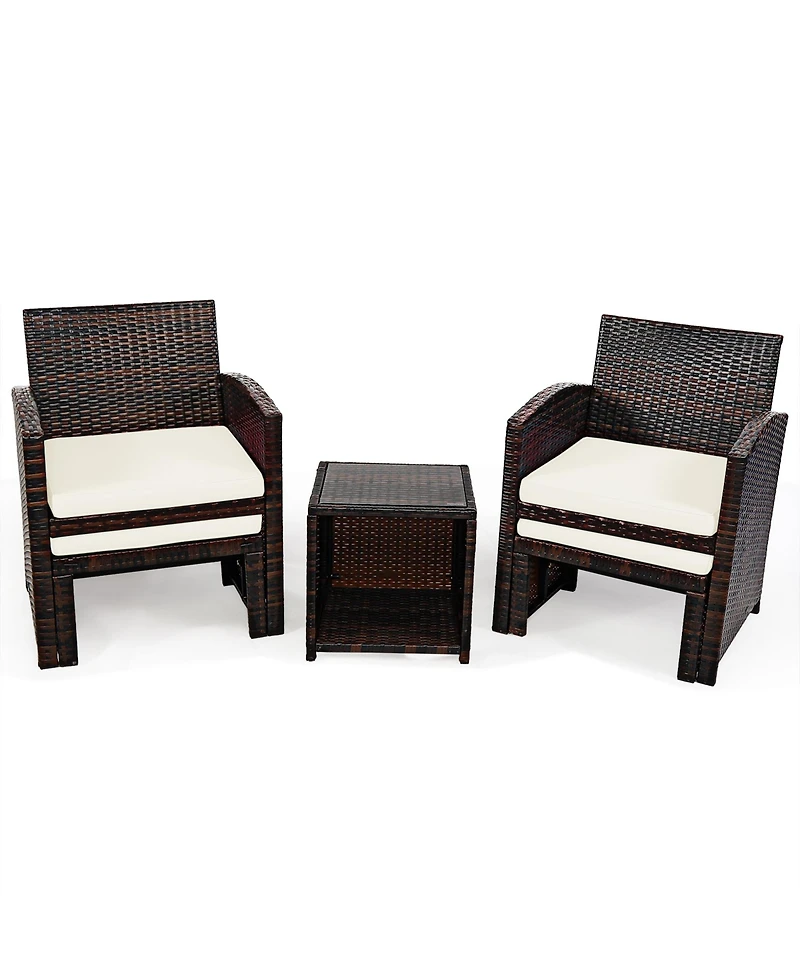 Gymax 5PCS Rattan Patio Furniture Set Chair & Ottoman Set Cushions
