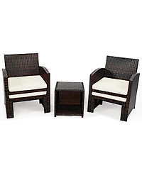Gymax 5PCS Rattan Patio Furniture Set Chair & Ottoman Set Cushions