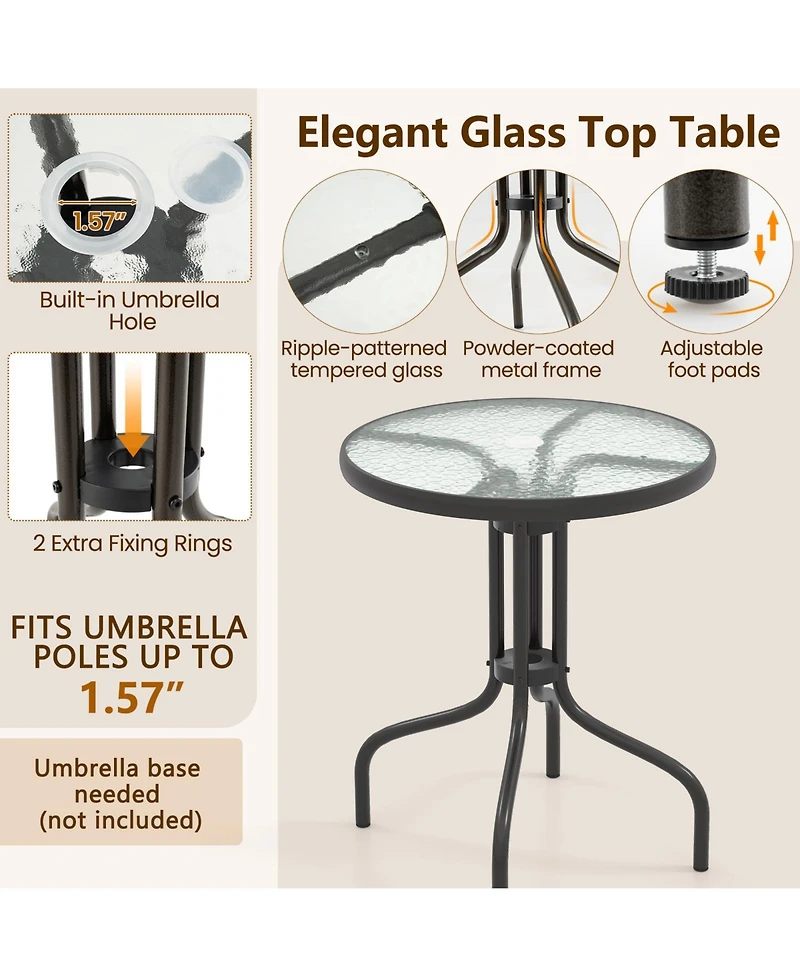 Gymax 3 Pcs Outdoor Bistro Dining Furniture Set w/1.57'' Umbrella Hole Rippled
