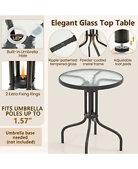 Gymax 3 Pcs Outdoor Bistro Dining Furniture Set w/1.57'' Umbrella Hole Rippled