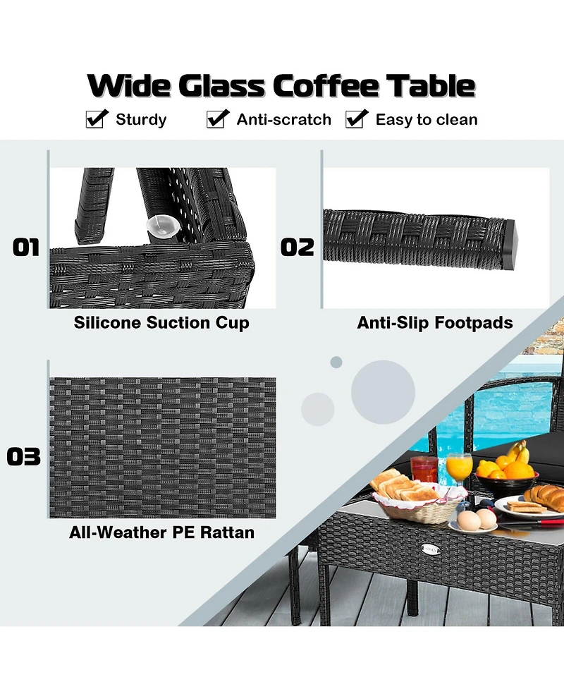 Gymax 8PCS Rattan Patio Furniture Set Outdoor Wicker Conversation Set w/ Cushions