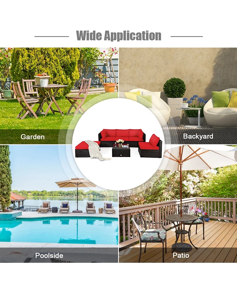 Gymax 6PCS Rattan Patio Sectional Sofa Set Outdoor Furniture Set w/ Cushions