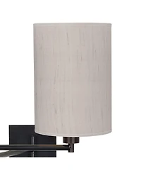 Franklin Iron Works Modern Swing Arm Wall Lamps Set of 2 Espresso Bronze Plug-In Light Fixture Ivory Linen Cylinder Shade Bedroom