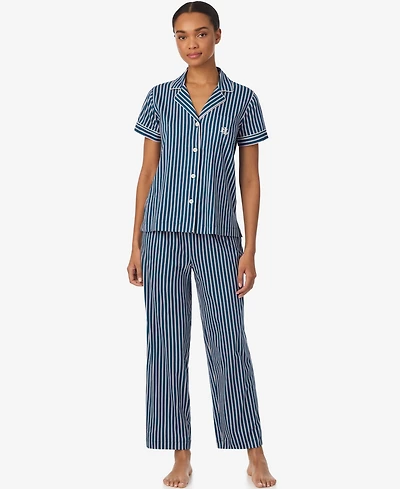 Lauren Ralph Women's Short-Sleeve Top and Ankle Length Pajama Pants, 2-Piece Set