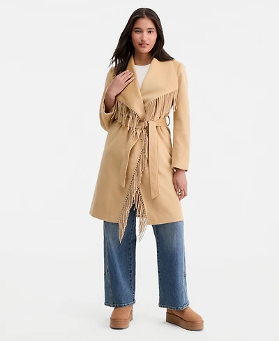CoffeeShop Women's Fringe-Trim Tie-Belt Wrap Coat