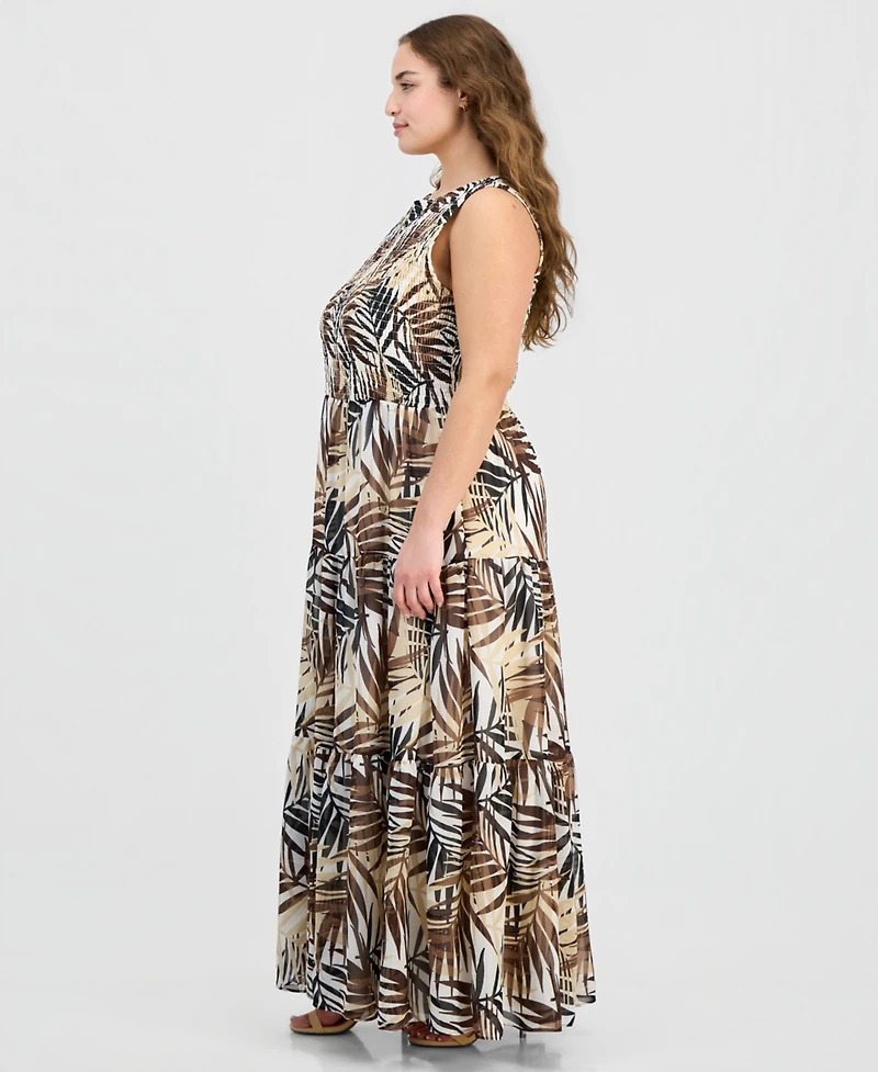 Anne Klein Plus Smocked-Waist Tiered Dress