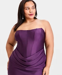B Darlin Trendy Plus Strapless Satin Sheath Dress