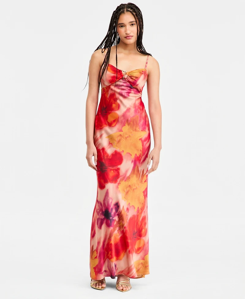 Seni & Cade Juniors' Hardware-Trim Satin Slip Dress