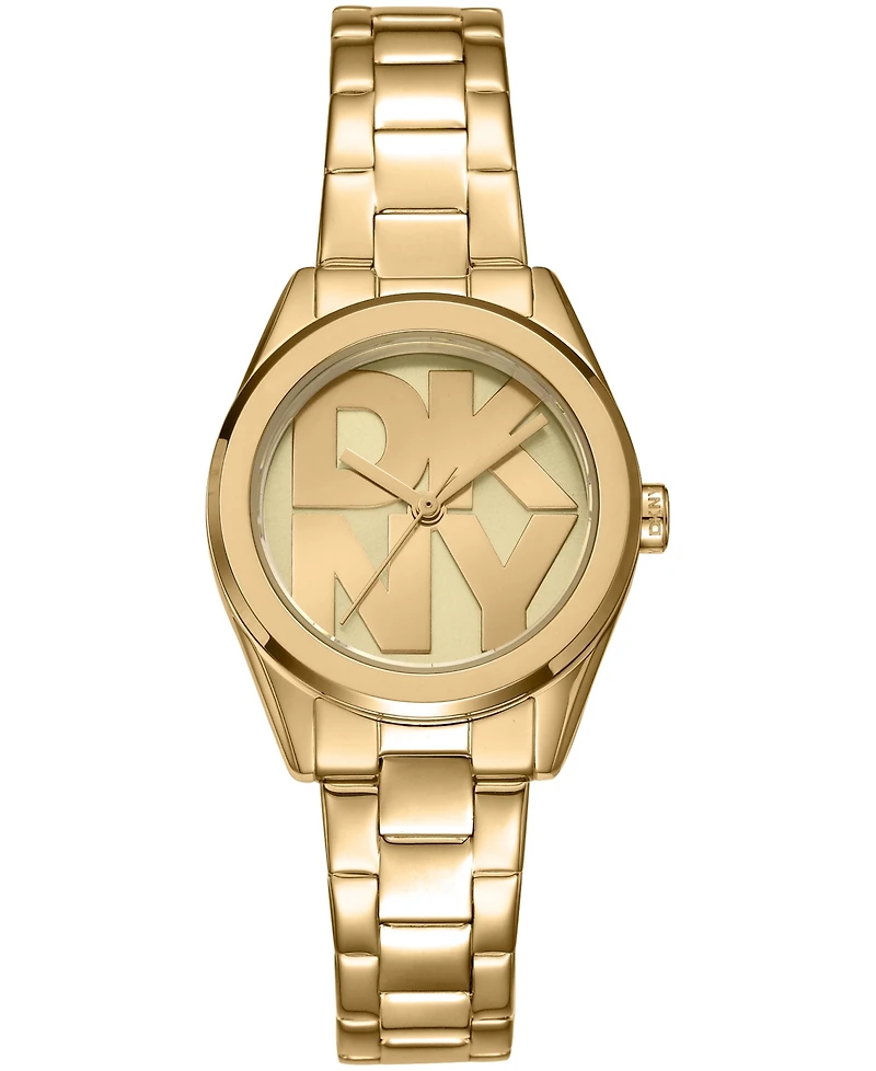 Dkny Women's Logo Quartz Gold-Tone Stainless Steel Bracelet Watch 28mm Gift Set