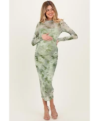 Pinkblush Maternity Light Olive Floral Mesh Overlay Maxi Dress