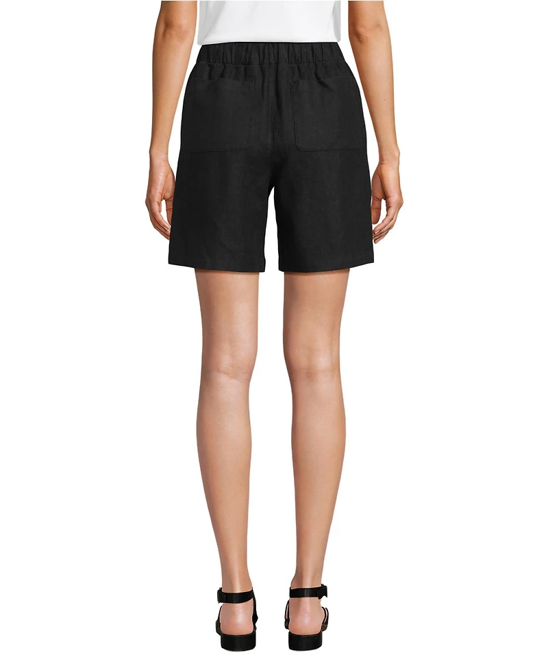 Lands' End Women's Linen High Rise Pull On 7" Shorts
