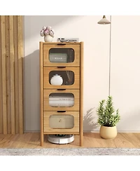 Slickblue 4-Drawer Wicker Cabinet with Fluted Glass Drawer Storage