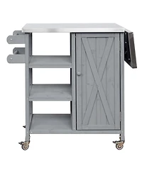 sumyeg Foldable Outdoor Kitchen Island Cart with Lockable Wheels, Storage Cabinet and Towel Rack