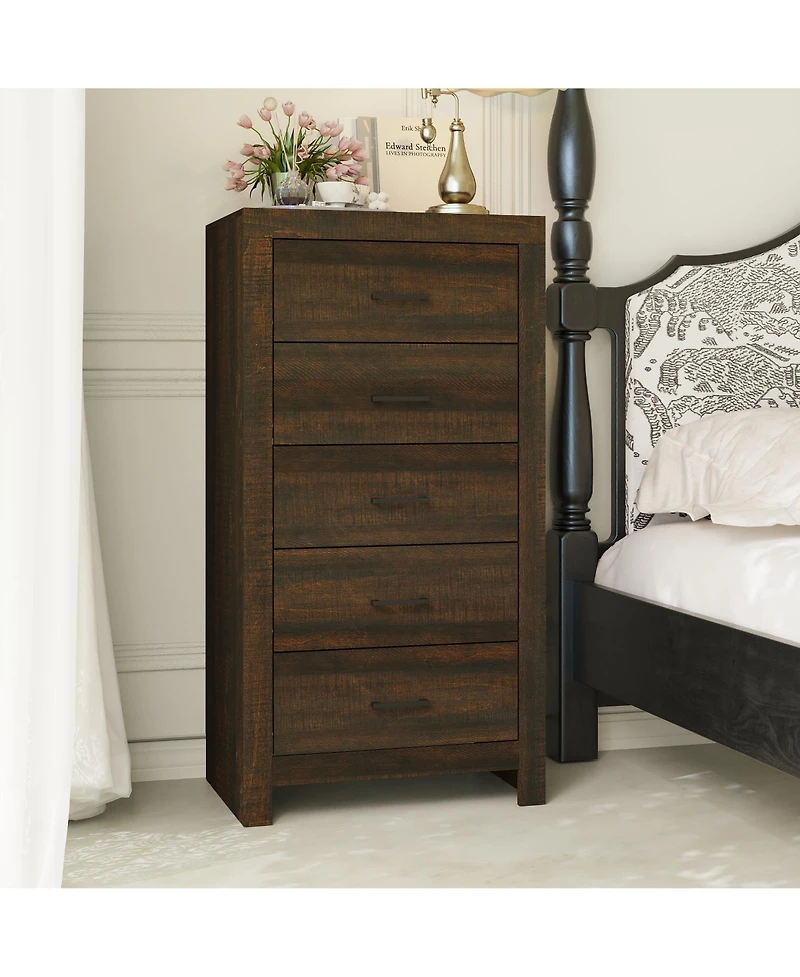 Famapy 5-Drawer Tall Dresser for Bedroom, Wooden Chest of Drawers with Deep Storage for Living Room